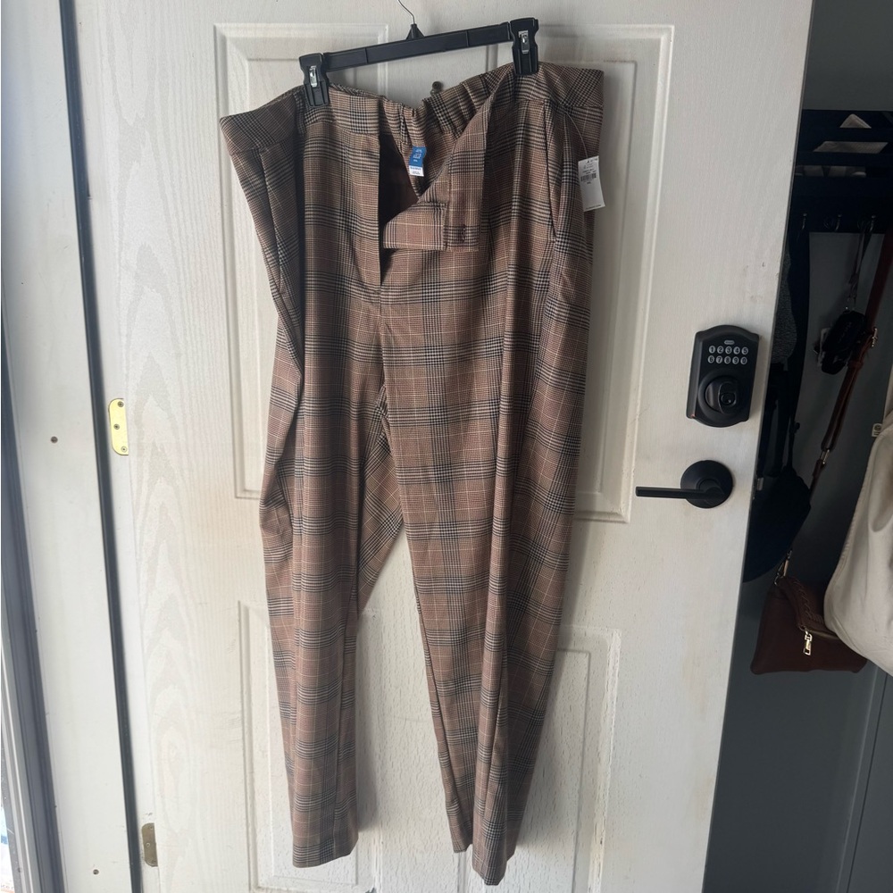 Plaid, extra high rise, tailor wide leg trouser